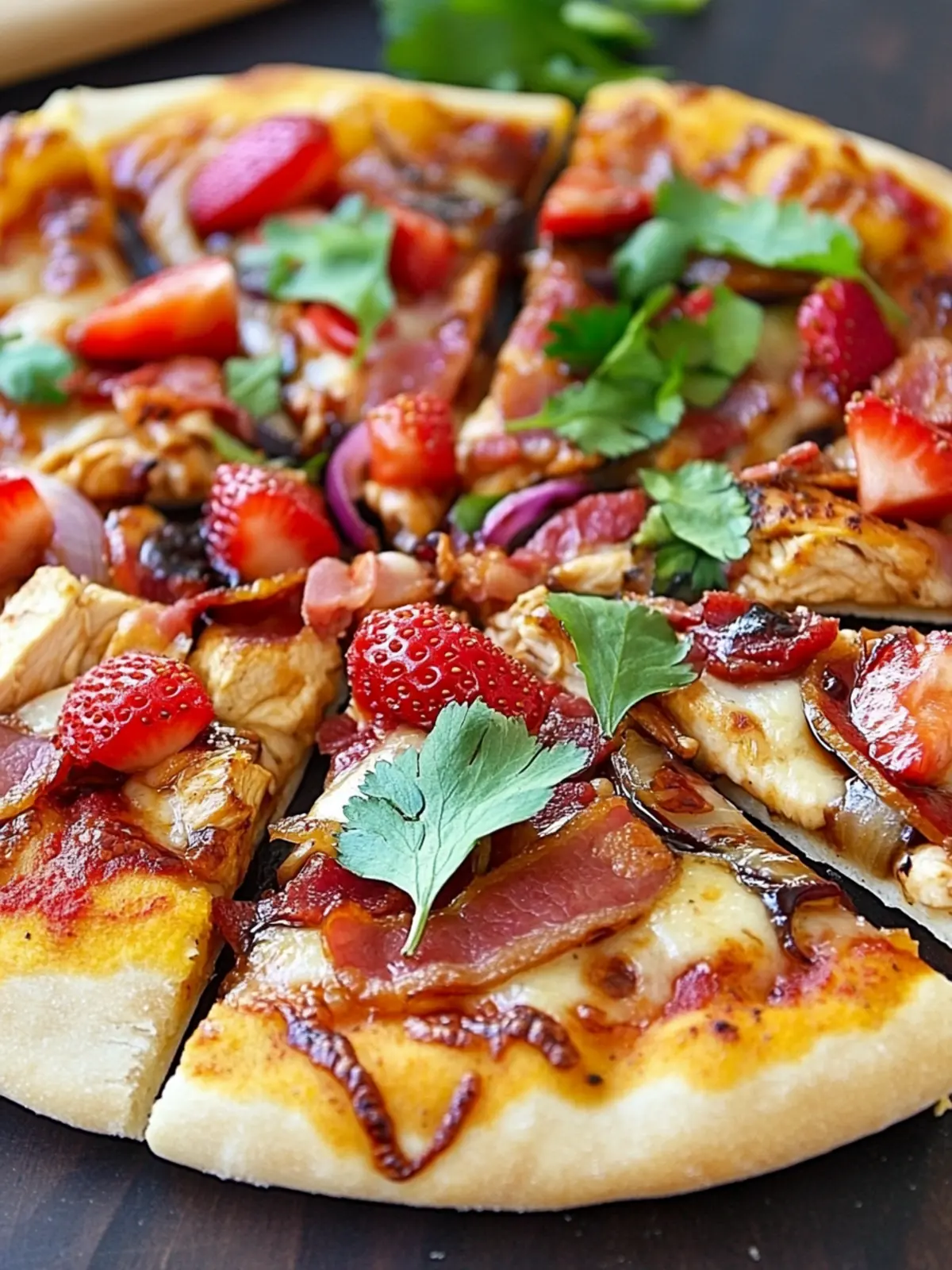 Balsamic Strawberry Chicken Pizza with Sweet Onions & Bacon Bliss 3 Balsamic Strawberry and Chicken Pizza with Sweet Onions and Smoked Bacon