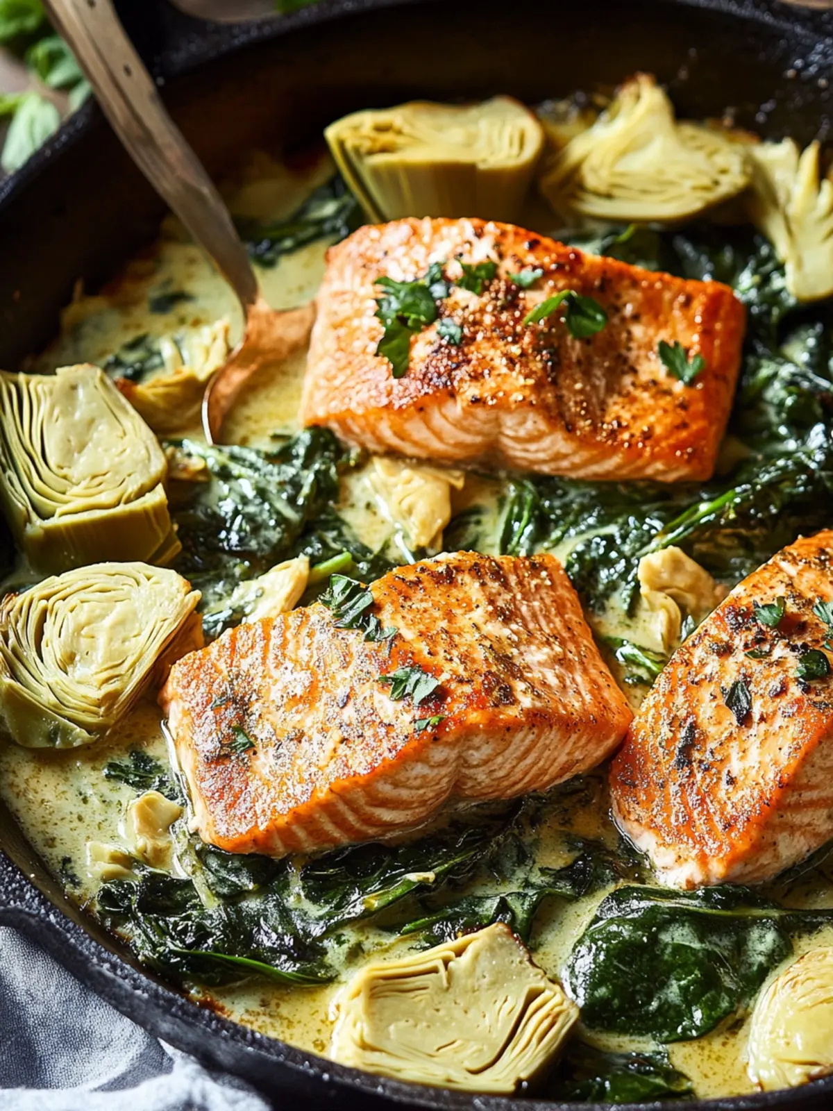 Spinach Artichoke Salmon Skillet: A Creamy Dinner Delight 2 Spinach Artichoke Salmon
