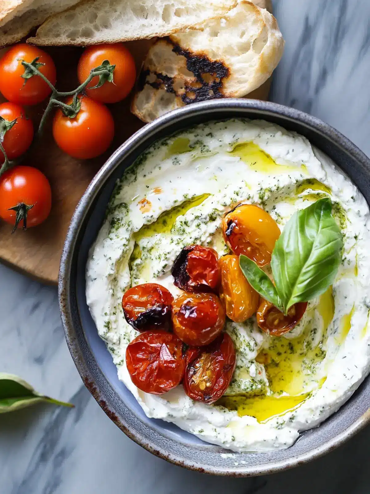 Delicious Burrata Pesto Dip with Yogurt & Roasted Tomatoes 5 Burrata Pesto Dip with Yogurt + Roasted Tomatoes