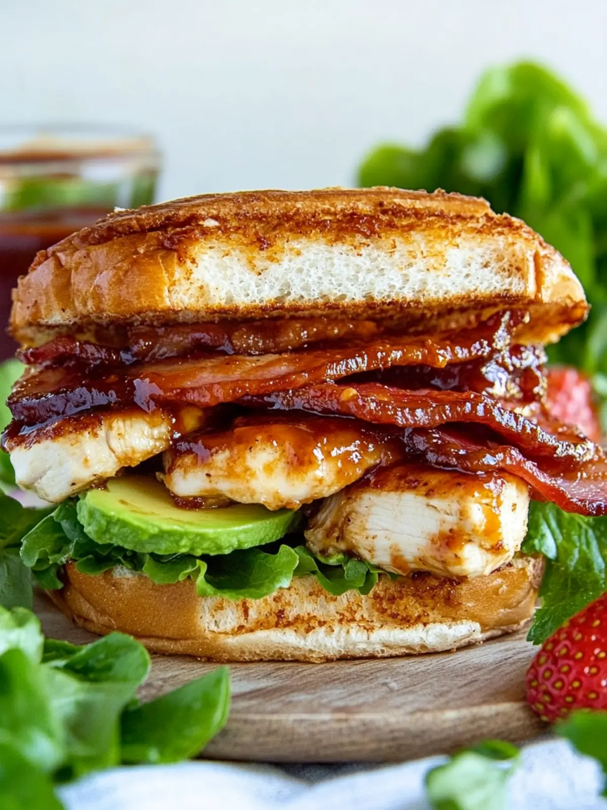 Strawberry BBQ Chicken Club Sandwich with Bacon, Avocado Bliss 3 Strawberry BBQ Chicken Club Sandwich with Bacon, Avocado and Goat Cheese