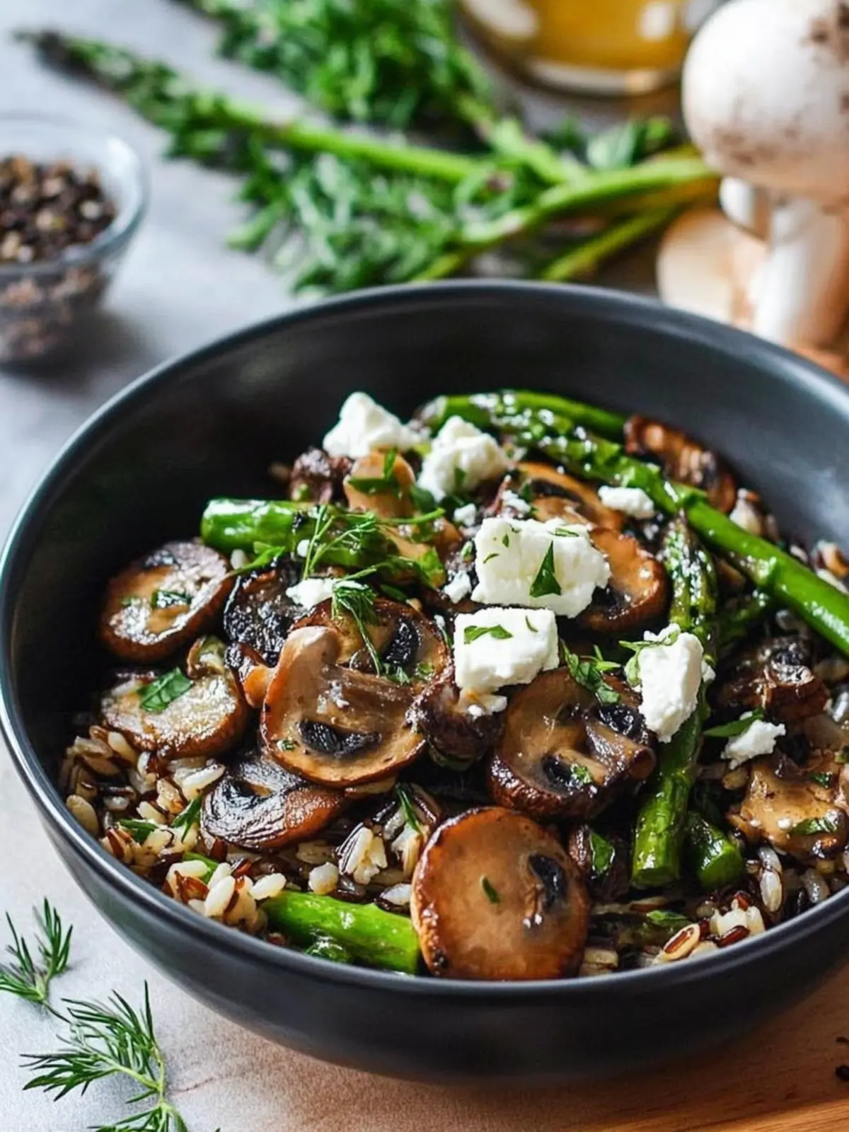 Warm Mushroom, Roasted Asparagus and Wild Rice Salad with Feta Delight 4 Warm Mushroom, Roasted Asparagus and Wild Rice Salad with Feta