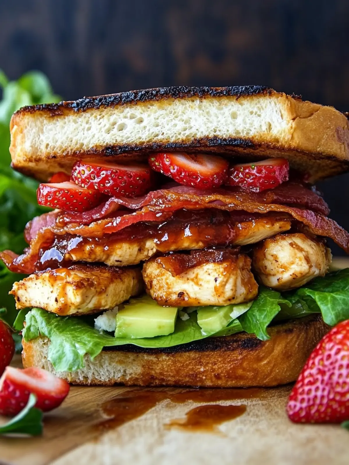 Strawberry BBQ Chicken Club Sandwich with Bacon, Avocado Bliss 4 Strawberry BBQ Chicken Club Sandwich with Bacon, Avocado and Goat Cheese