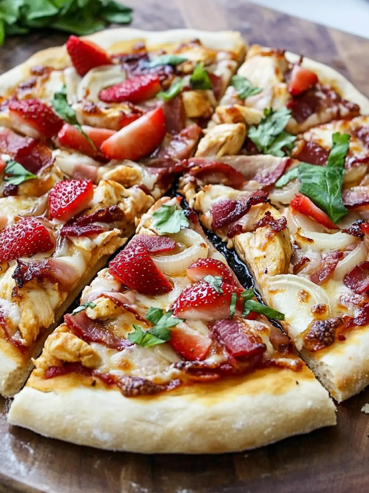 Balsamic Strawberry Chicken Pizza with Sweet Onions & Bacon Bliss 5 Balsamic Strawberry and Chicken Pizza with Sweet Onions and Smoked Bacon