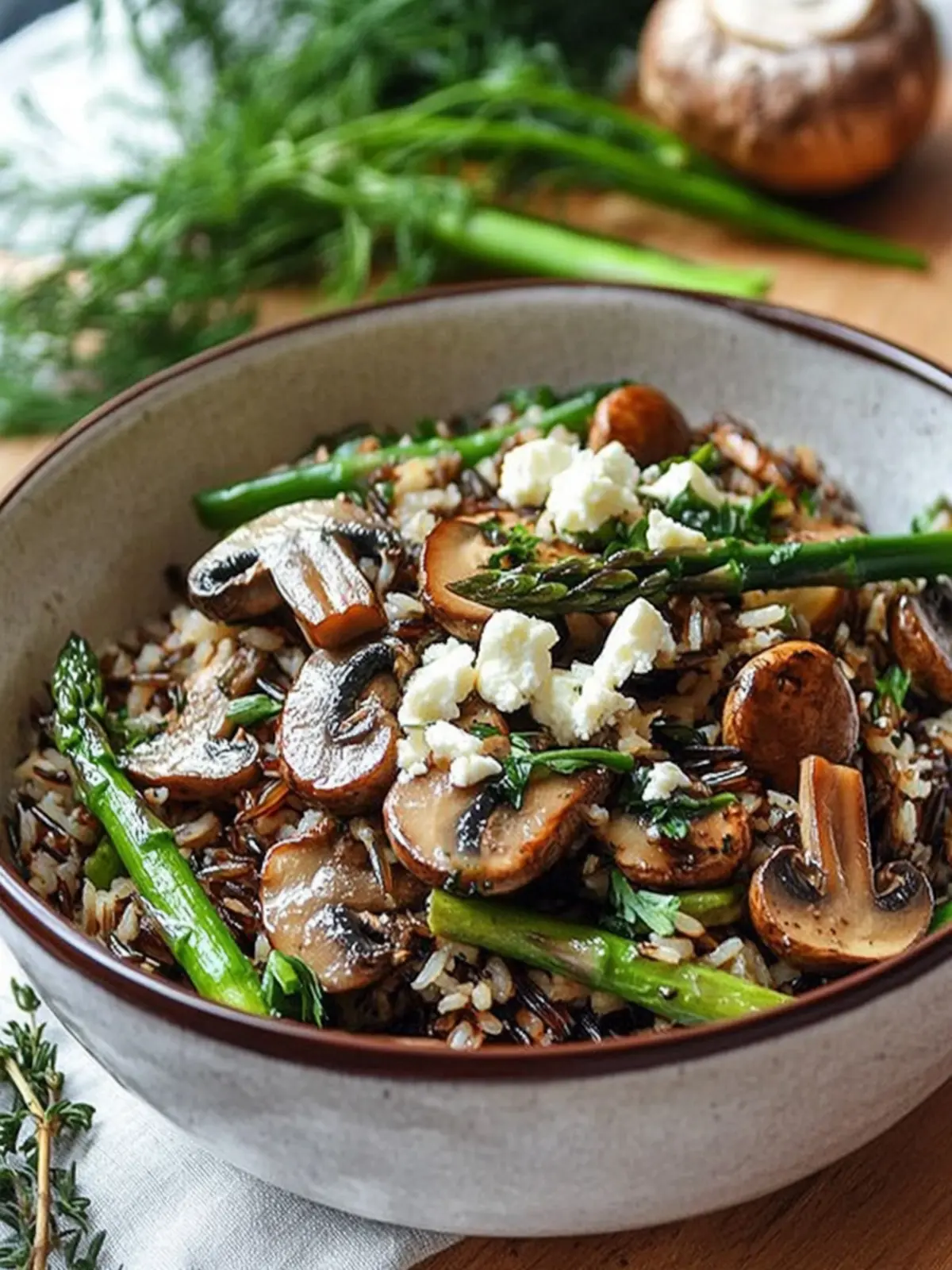Warm Mushroom, Roasted Asparagus and Wild Rice Salad with Feta Delight 5 Warm Mushroom, Roasted Asparagus and Wild Rice Salad with Feta