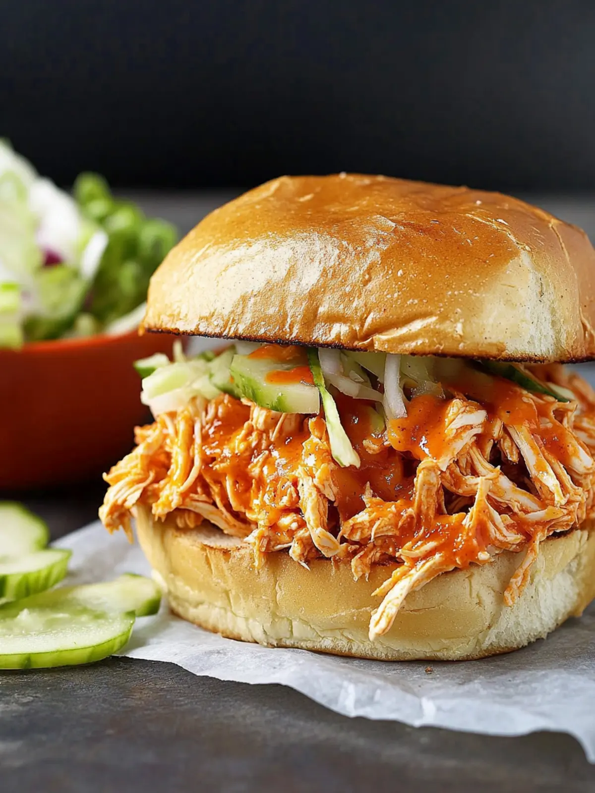 No Cook Shredded Buffalo Chicken Sandwich in 15 Minutes! 3 No Cook Shredded Buffalo Chicken Sandwich (with rotisserie chicken)