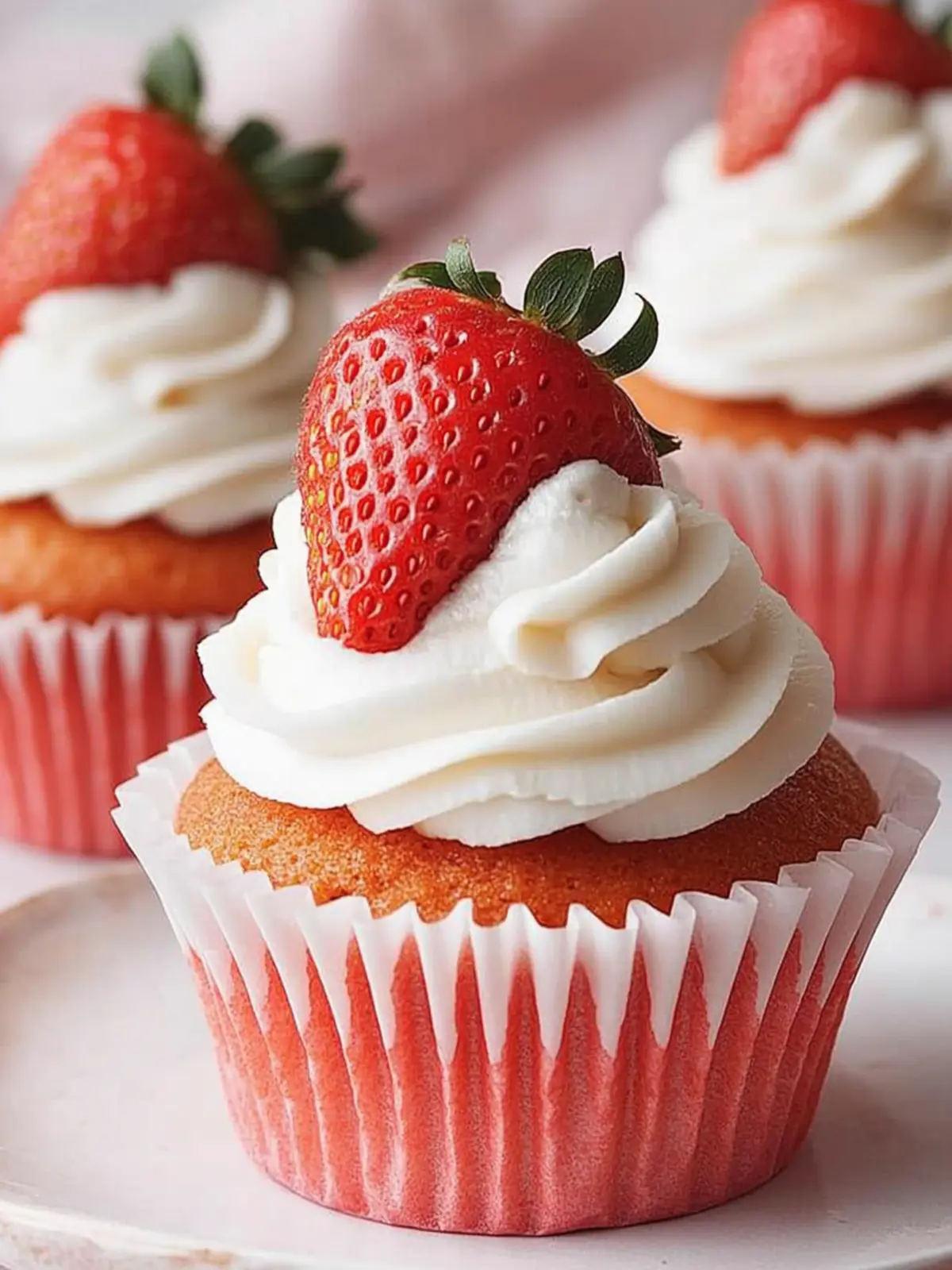Irresistibly Moist Strawberry Cupcakes with Whipped Cream Frosting 4 Strawberry Cupcakes with Whipped Cream Frosting