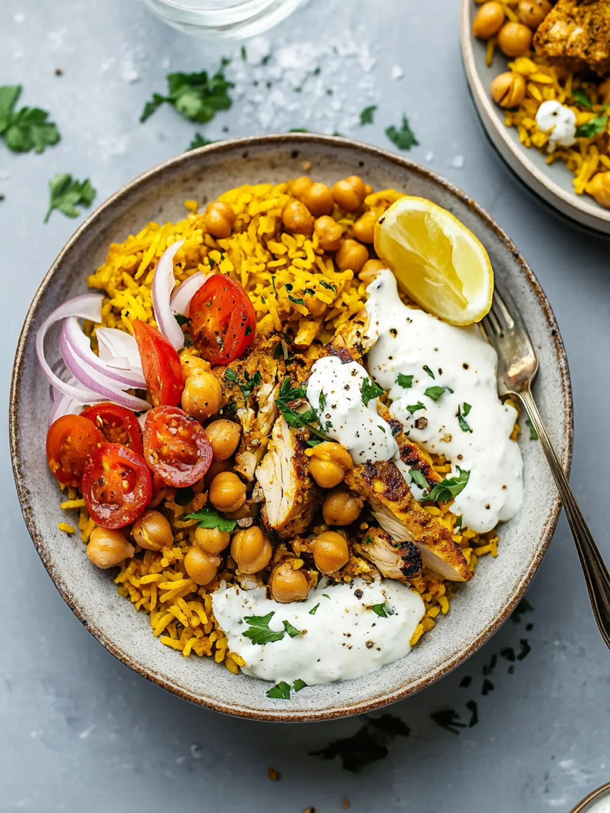 Shawarma Chickpea Bowls with Turmeric Rice & Creamy Sauce 3 Shawarma Chickpea Bowls with Turmeric Rice & Garlicky White Sauce