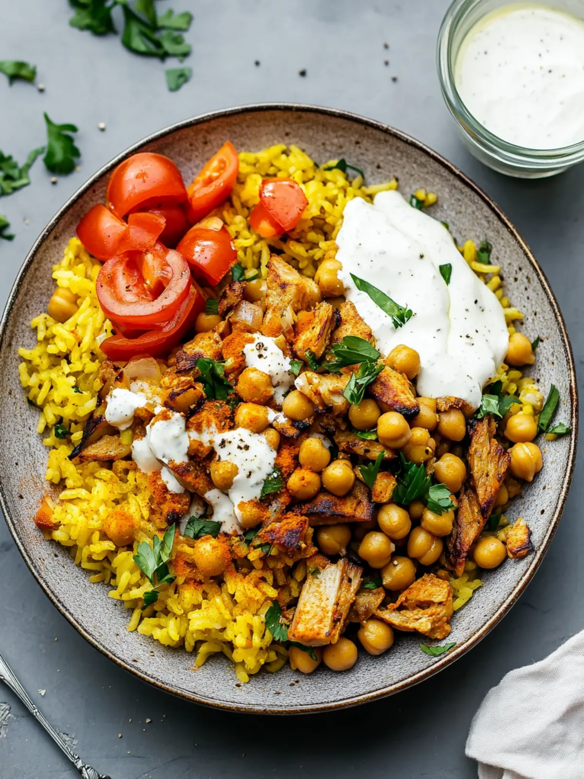 Shawarma Chickpea Bowls with Turmeric Rice & Creamy Sauce 4 Shawarma Chickpea Bowls with Turmeric Rice & Garlicky White Sauce