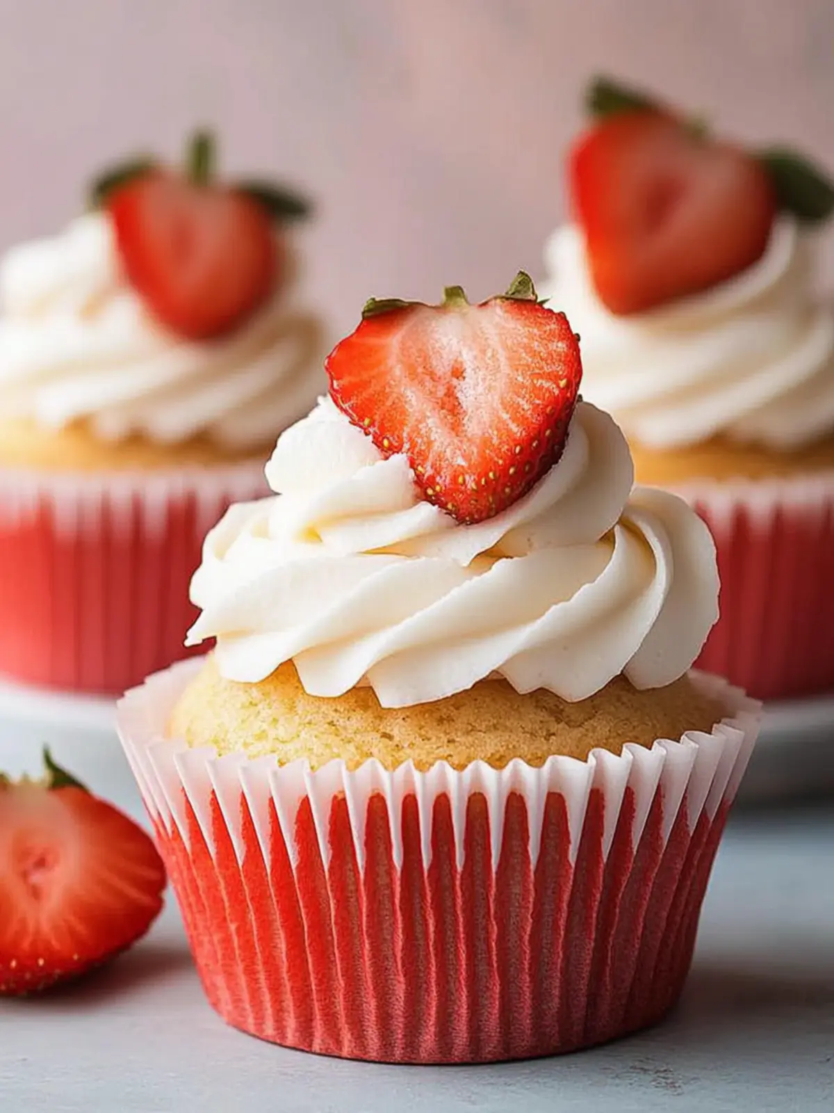 Irresistibly Moist Strawberry Cupcakes with Whipped Cream Frosting 3 Strawberry Cupcakes with Whipped Cream Frosting