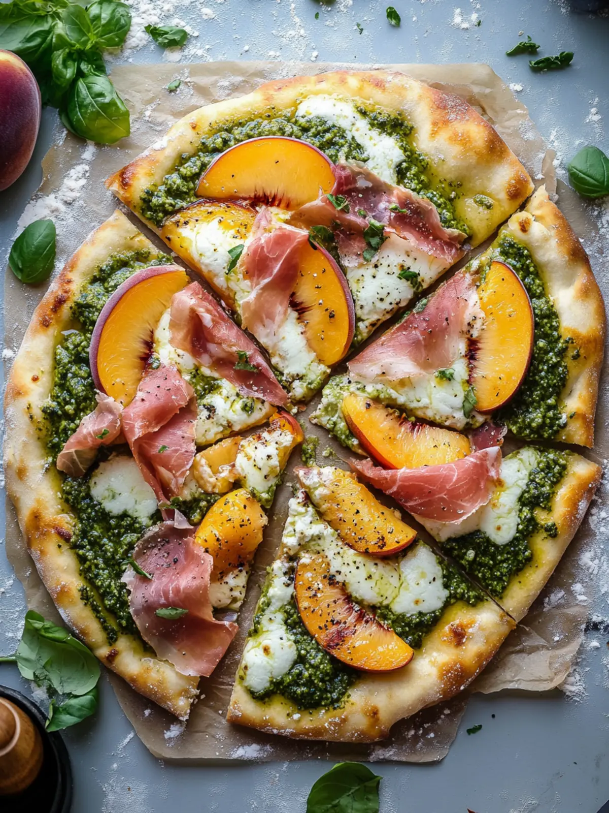 Pesto, Peach and Prosciutto Pizza That Will Elevate Your BBQ 5 Pesto, Peach and Prosciutto Pizza.