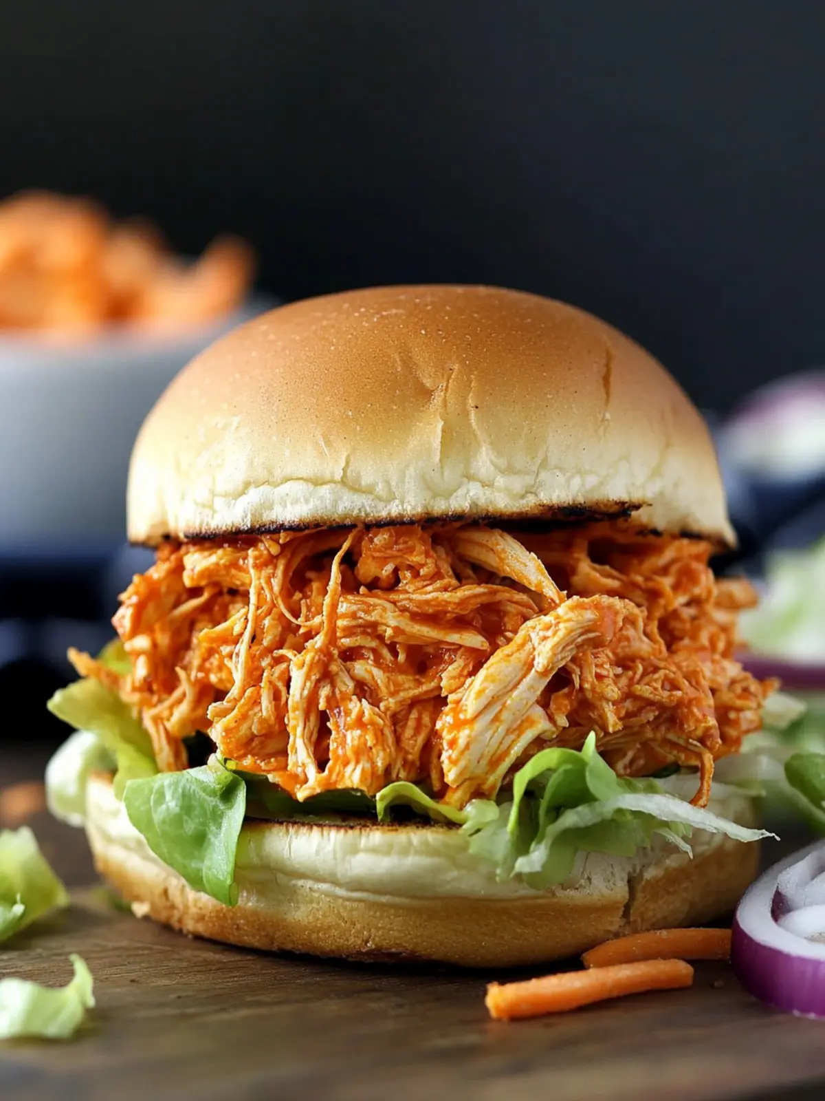 No Cook Shredded Buffalo Chicken Sandwich in 15 Minutes! 5 No Cook Shredded Buffalo Chicken Sandwich (with rotisserie chicken)
