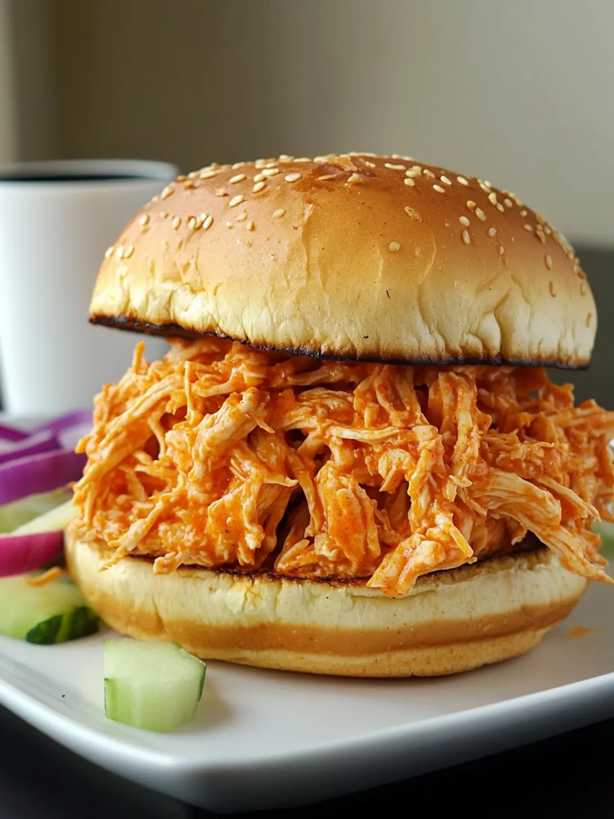 No Cook Shredded Buffalo Chicken Sandwich in 15 Minutes! 2 No Cook Shredded Buffalo Chicken Sandwich (with rotisserie chicken)